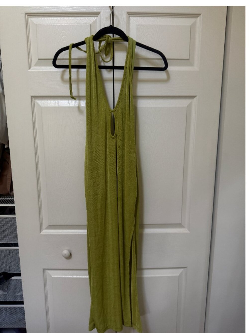 SHEIN Olive Green Backless Halter Maxi Dress S US 4 Keyhole Slit